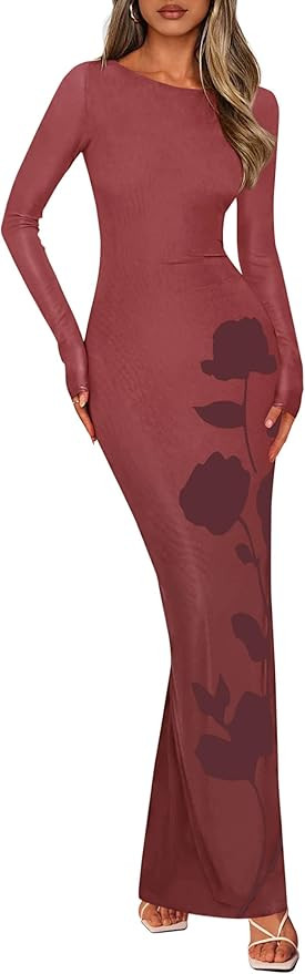 PRETTYGARDEN Bodycon Maxi Dress 2025 Fall Floral Long Sleeve Sexy Mesh Cocktail Wedding Guest Lon... | Amazon (US)