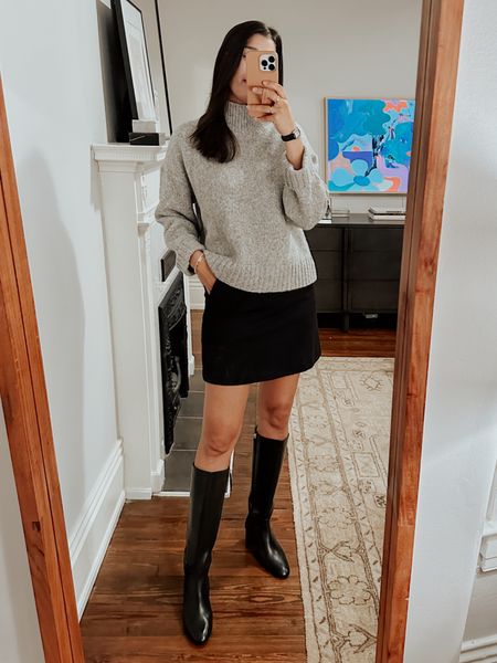 Last nights dinner outfit! Simple and chic. 

Sweater - I size down, in an XS 
Skirt - TTS, in a 4 
Boots - TTS and run narrow 