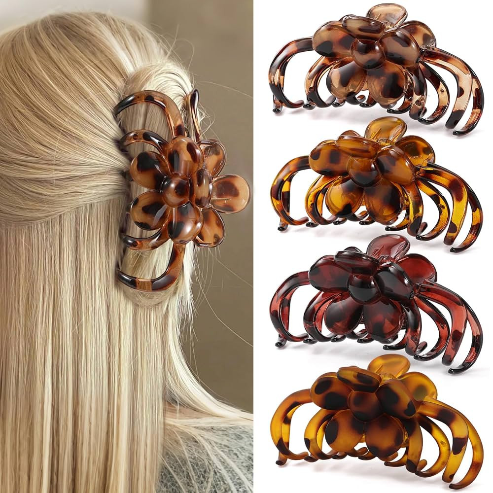 4Pcs Extra Large Tortoise Shell Claw Clips for Thick Hair, 5 Inch Jumbo Hair Clips for Women, Str... | Amazon (US)