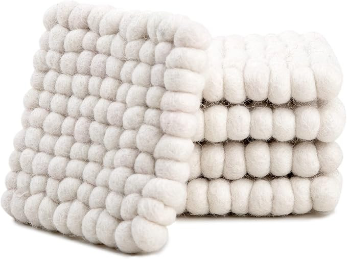Square Felt Ball Coasters - 100% Merino Wool Table Coasters - Felt Coaster Pads, Absorbent Trivet... | Amazon (US)