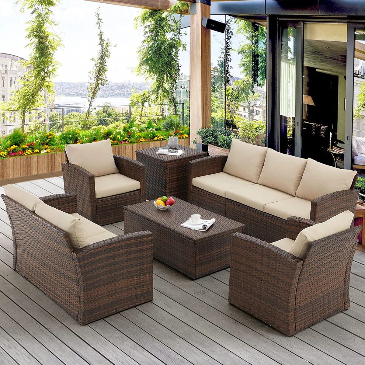 Aun 7 - Person Patio Conversation Set with Cushions | Wayfair North America