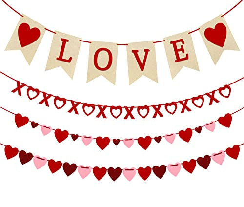 4Pcs Valentines Day Decorations Valentines Day Decor Handmade Love Heart XO Garlands Banner for Engagement Wedding Party Home Classroom Office, No DIY Required | Amazon (US)