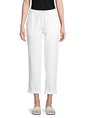 Pure NavyDrawstring Linen Cropped PantsColor - WhiteBlackMoon GreyNavy CrossWhiteSize - Size Guid... | Saks Fifth Avenue OFF 5TH
