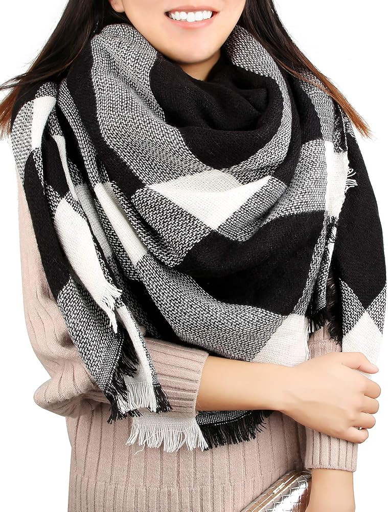 Winter Blanket Scarf Women Warm Soft Tartan Large Square Shawl Wrap Oversize | Amazon (US)