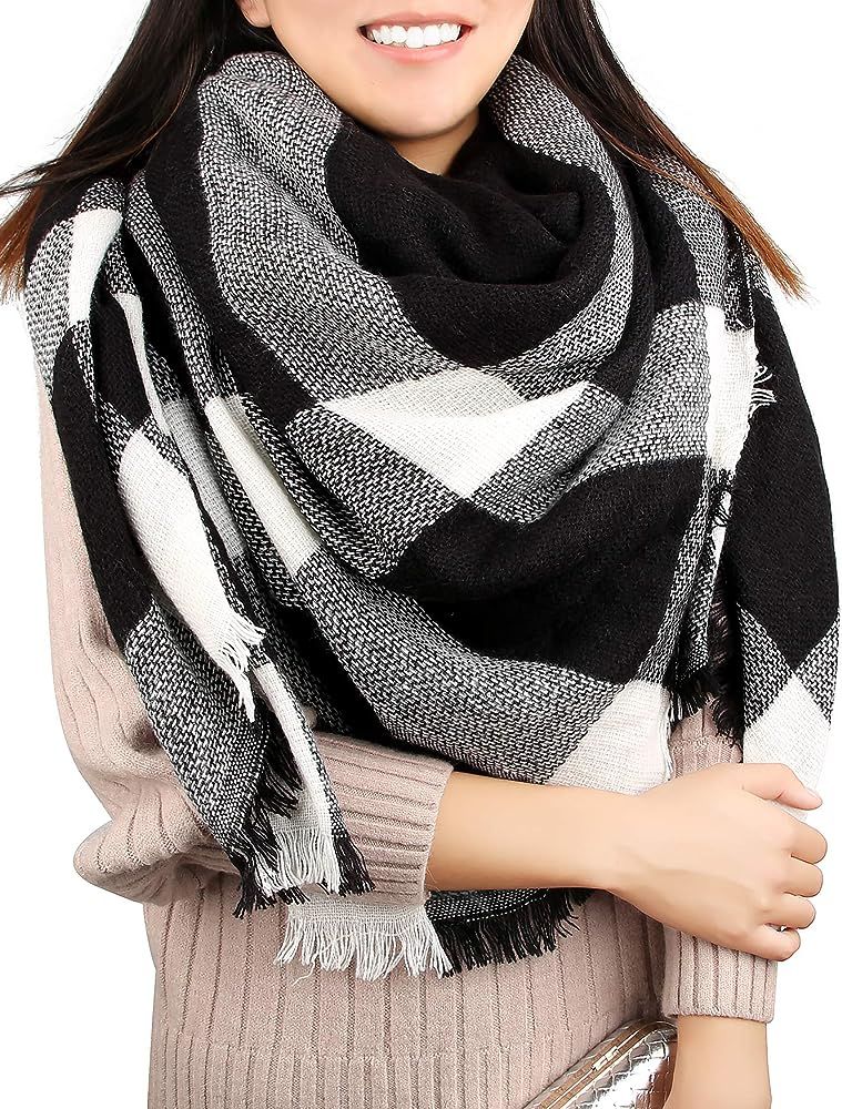 Winter Blanket Scarf Women Warm Soft Tartan Large Square Shawl Wrap Oversize | Amazon (US)