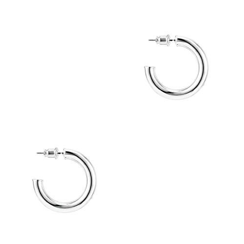 PAVOI 14K White Gold Hoop Earrings for Women - 3.5mm Thick Infinity Gold Plated Loop Earrings - Lightweight Hoop Set | Amazon (US)