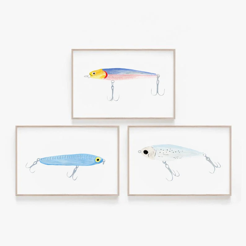 Fishing Lures Set of 3 Prints Fishing Art Watercolor Fishing - Etsy | Etsy (US)