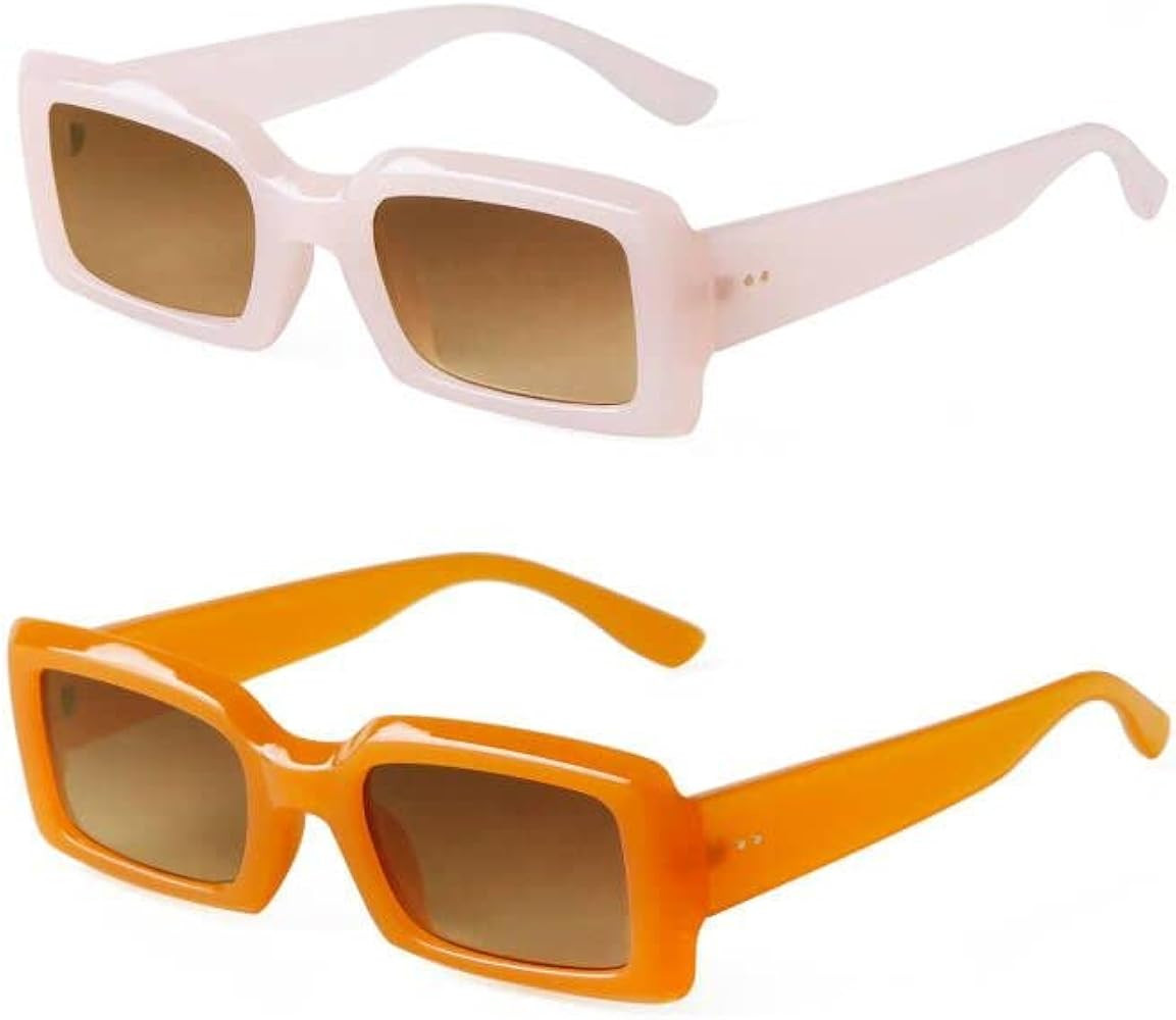 SORVINO Trendy 90s Rectangle Sunglasses For Women Retro Glasses Chunky Frame Nude Square Sunglasses | Amazon (US)