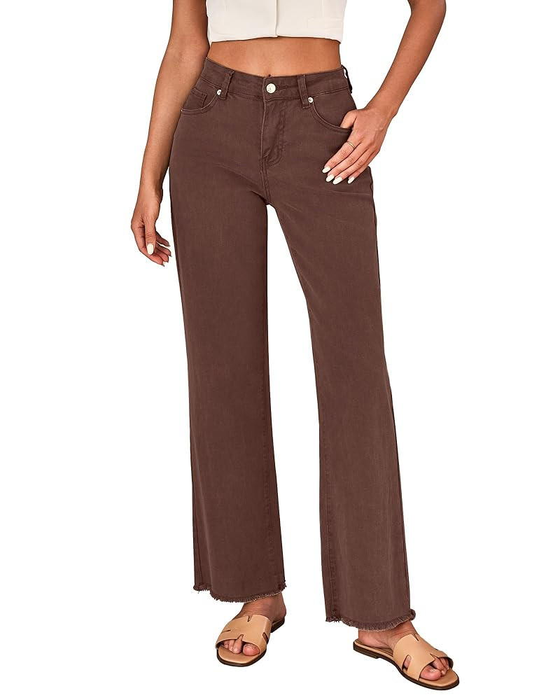 LookbookStore Wide Leg Jeans for Women Trendy High Waisted Straight Leg Frayed Hem Baggy Stretchy... | Amazon (US)