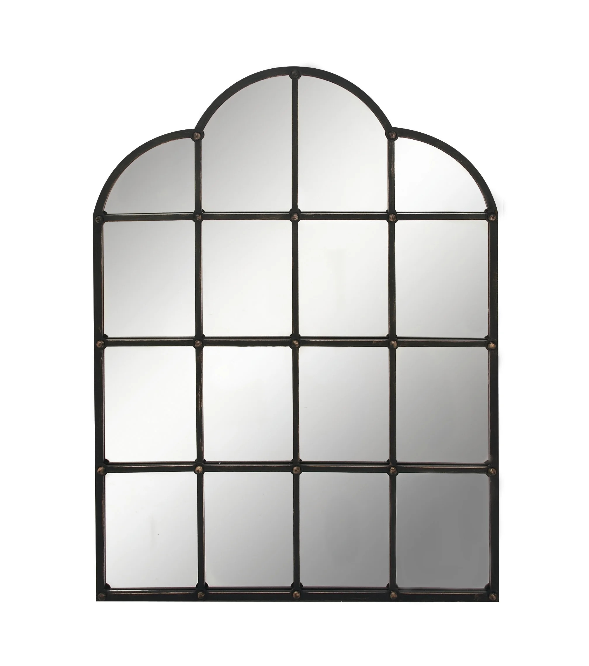 DecMode 36" x 48" Black Window Pane Inspired Wall Mirror with Arched Tops and Studs | Walmart (US)