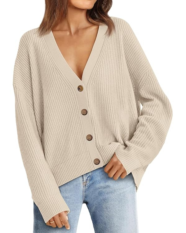 LILLUSORY Women's Cardigan Sweaters 2024 Fall Oversized Open Front Button V Neck Lightweight Card... | Amazon (US)