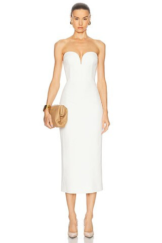 SANS FAFF Evening Sweetheart Neckline Midi Dress in White - White. Size L (also in XS). | FWRD 