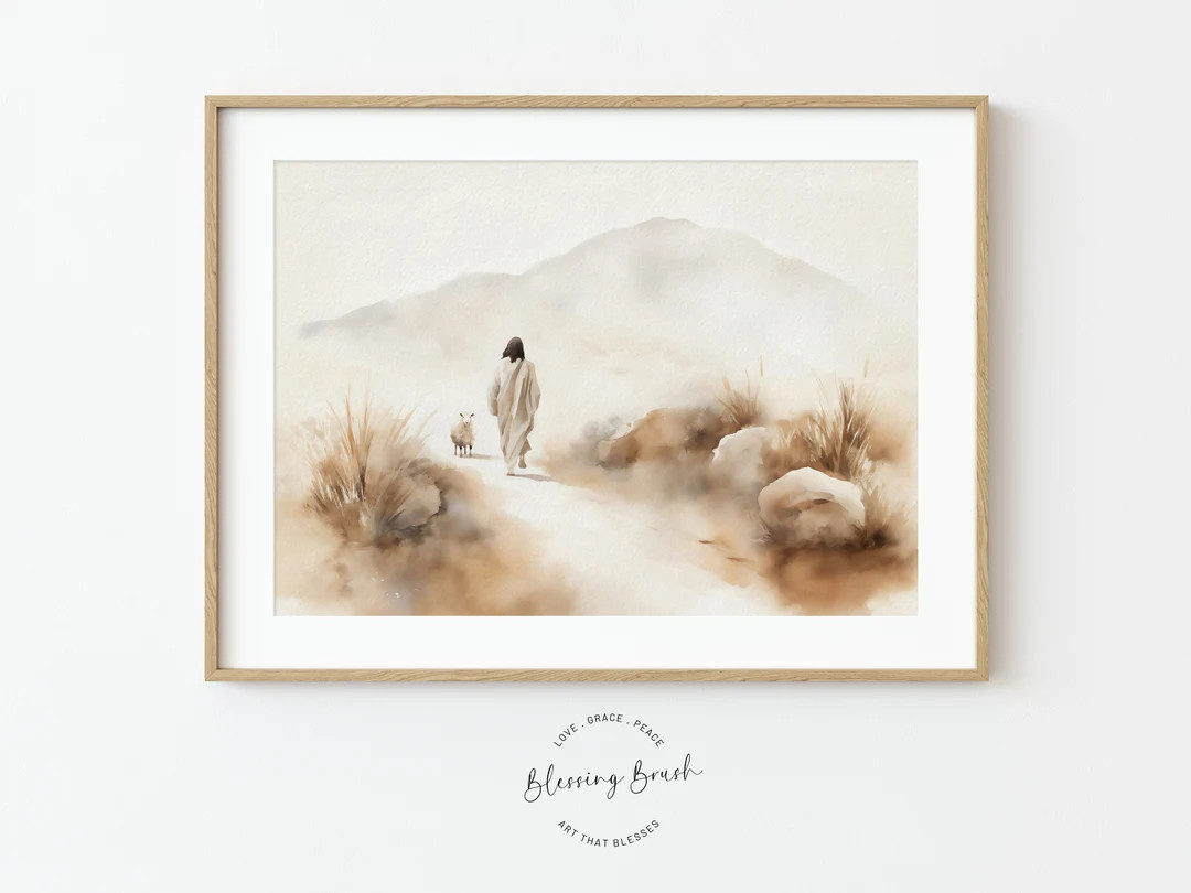 Jesus Found The Lost Sheep Watercolor Painting In Landscape, Jesus The Good Shepherd Christian Wa... | Etsy (US)