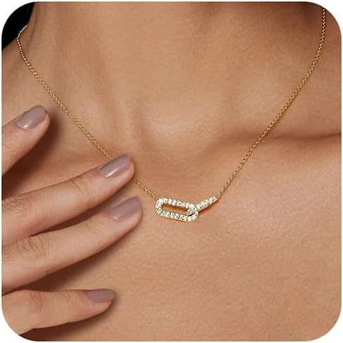Diamond Pendant Necklace for Women, Dainty Gold Necklace 18k Gold Plated Paperclip Choker Necklac... | Amazon (US)