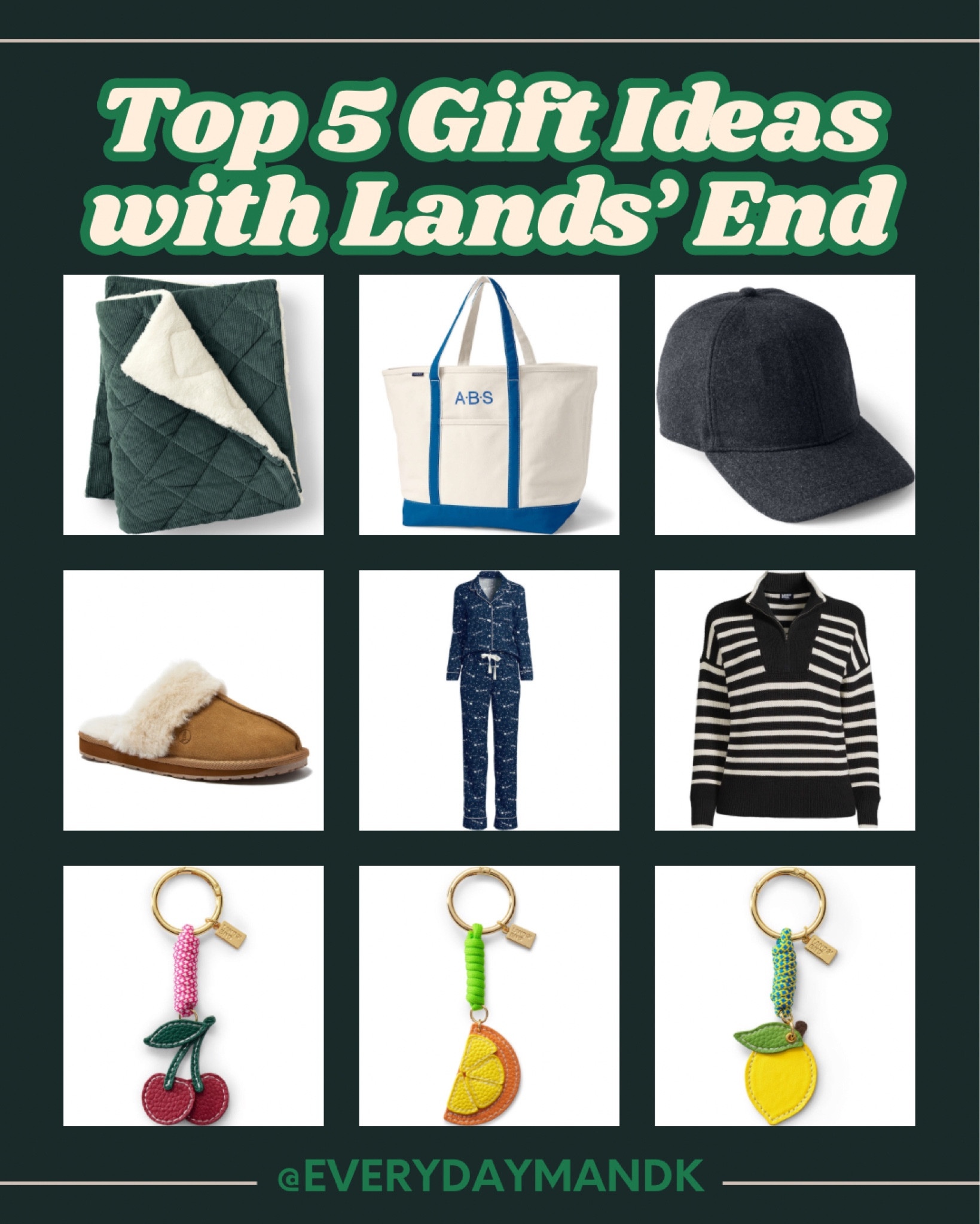 You all know how much we love @landsend and with the holidays right around the corner, we are so excited to share our top 5 gift ideas with you!! #sponsored

1. First up is this (new to us) corduroy and sherpa blanket!  It's thick, cozy, and perfect for winter!!  It comes in 4 colors and we love that you can customize it!  You can do initials, a last name, single word.. there are so many options!  And the color of the stitching is also customizable.  This would make such a thoughtful gift.  Currently under $45!

2.  Next up are Katie's favorite (canvas) totes!  They are also customizable and make the perfect gift!  She gifts them for weddings, to new moms, etc.  They also make a great weekender bag!  She specifically loves the XL tote, long handles and zip top!  They come in so many colors and sizes! We saw recently that @landsend did a popup in NYC to decorate and bedazzle them. So fun! We also got the medium ones for more of a day bag.  I am absolutely loving the sherpa option!

3. Our favorite pajamas are number 3.  We both have them in multiple prints and are obsessed.  We put them on the moment we get home from work, and are our favorite cozy pants.  Treat yourself to a pair of these!! Trust us.

4. Our "sport mode" slippers are next!  We've both had a pair of these for years and are excited to refresh them in our closets.  They're so easy to slide on and make the perfect option for all of the running around, drop offs!

5.  Last up is the CashTouch baseball hat.  We love the fabric for winter and again... you can embroider it!!  We both got one with our initials and love them.  It's so fun to be able to customize a gift for someone!!

Ok, that's it!  There are SO many other fun ideas on their website, including the sweaters we are wearing!!  Everything is such nice quality and all on sale right now!!  If you want links to all of these items - just comment "gift" and we will send you a board with our tried and true favorites and sizing suggestions! #mylandsend

#LTKHoliday #LTKGiftGuide #LTKCyberWeek