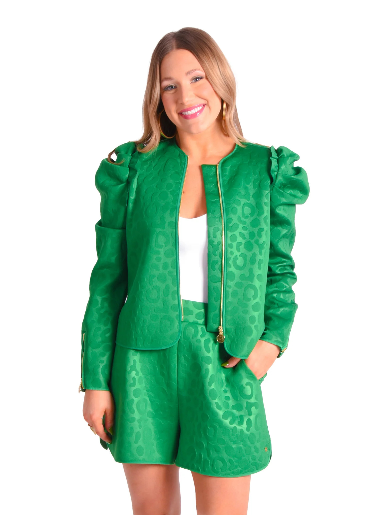 Ava Jacket - Evergreen Cheetah | Emily McCarthy