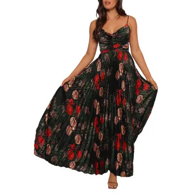 Petal & Pup Naira Floral Pleated Maxi Dress in Green Floral at Nordstrom, Size 0 | Nordstrom