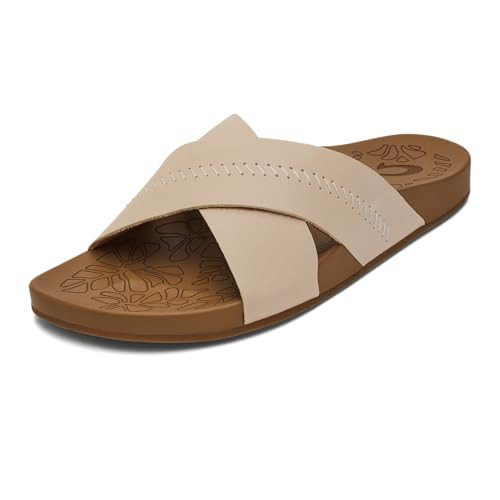 OLUKAI Kipe‘a 'Olu Women's Slide Sandal, Everyday Stylish Shoe, All-Day Wear & Comfortable Fit, Puka / Tan, 9 | Amazon (US)