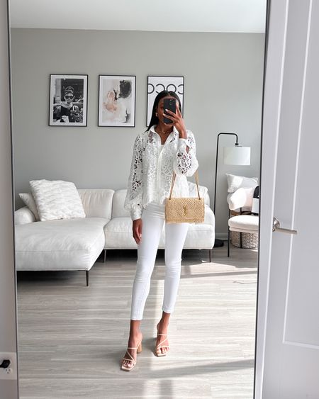 White outfit for spring! Wearing a size 2 in these white jeans and an XS in this white lace top! 

#LTKunder100 #LTKstyletip #LTKSeasonal