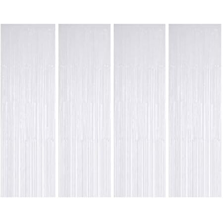 BTSD-home White Foil Fringe Curtain, Metallic Photo Booth Backdrop Tinsel Door Curtains for Wedding  | Amazon (US)
