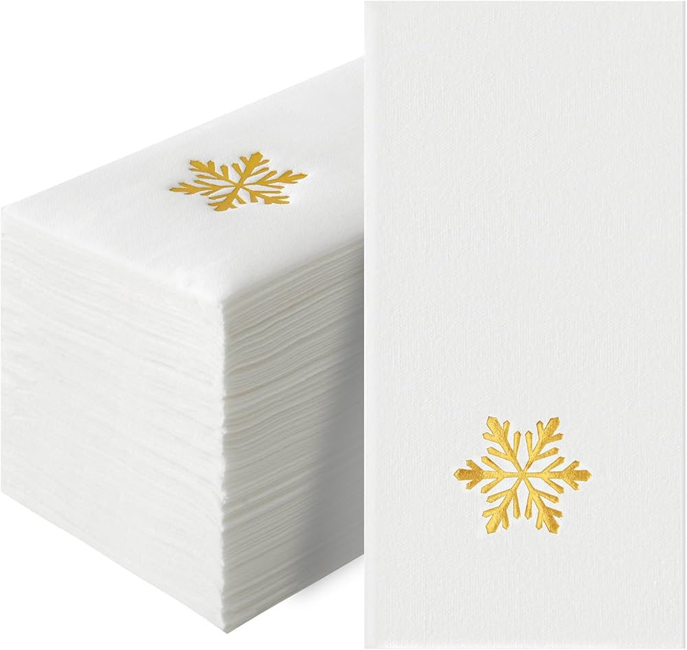 50 Pack Christmas Napkins Disposable Snowflake Gold Foil Linen-Feel Holiday Napkins, Paper Hand T... | Amazon (US)