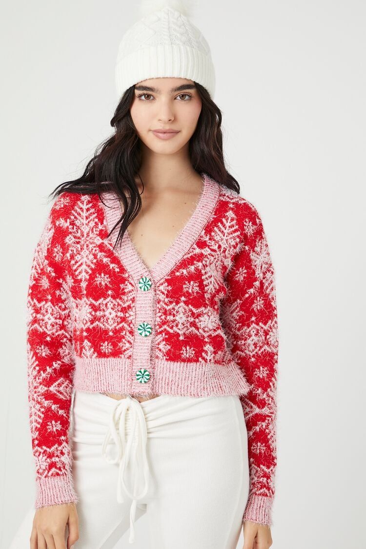 Fuzzy Snowflake Cardigan Sweater | Forever 21 | Forever 21 (US)