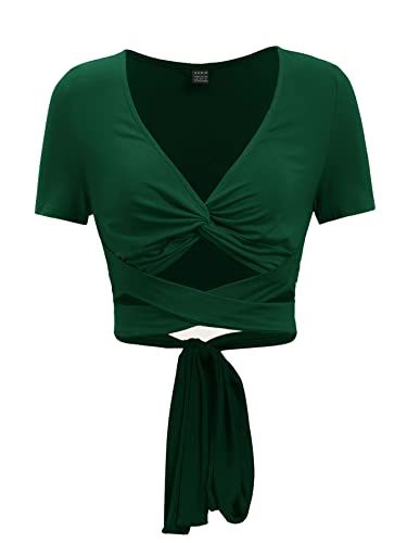 Verdusa Women's Casual Short Sleeve V Neck Criss Cross Twist Tie Front Crop Tee Top | Amazon (US)
