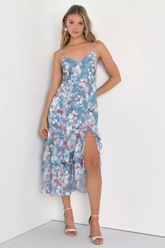 Light Blue Dress - Sleeveless Maxi Dress - Floral Maxi Dress - Lulus