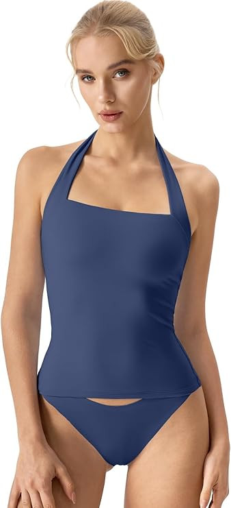 QINSEN Sleeveless Tank Shirts for Womens Double Layer Slimming Fit Basics Square Neck Halter Top | Amazon (US)