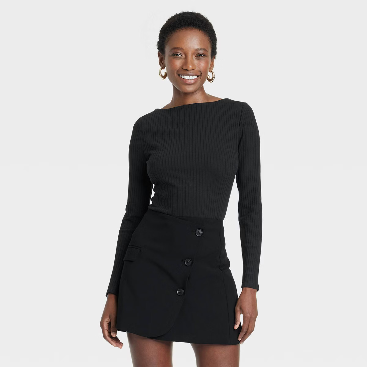 Women's Slim Fit Long Sleeve Ribbed Boat Neck T-Shirt - A New Day™ | Target