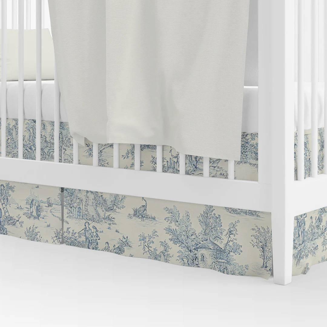 Tailored Crib Skirt in Pastorale 2 Blue on Cream French Country Toile - Etsy | Etsy (US)