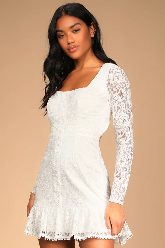 Amazing Love White Lace Backless Long Sleeve Mini Dress | Lulus (US)