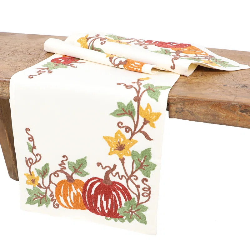 Tryon Happy Fall Pumpkins Crewel Embroidered Table Runner | Wayfair North America