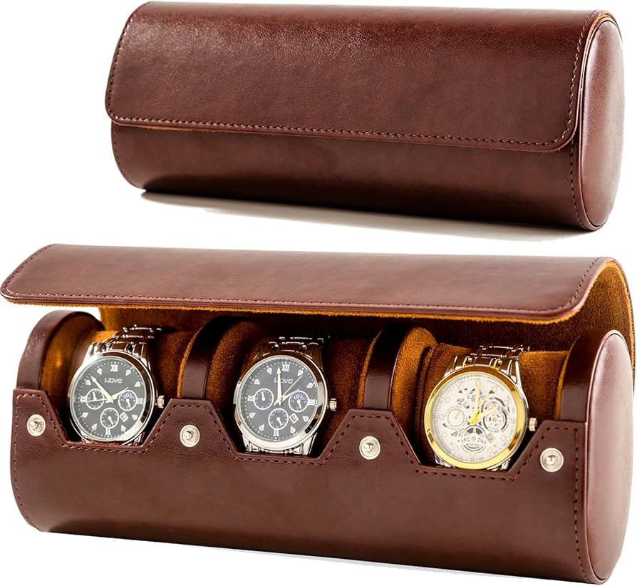 MR.OKAY 3 Watch Travel Case- Classic Leather Watch Case With Perfect Texture.Portable Watch Roll ... | Amazon (US)