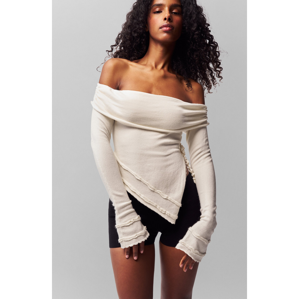 Guizio Soler Fold Over Knit Top in Cream at Nordstrom, Size Large | Nordstrom