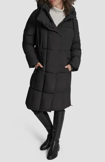 DKNY Box Quilted Longline Puffer Coat in Black at Nordstrom Rack, Size Large | Nordstrom Rack