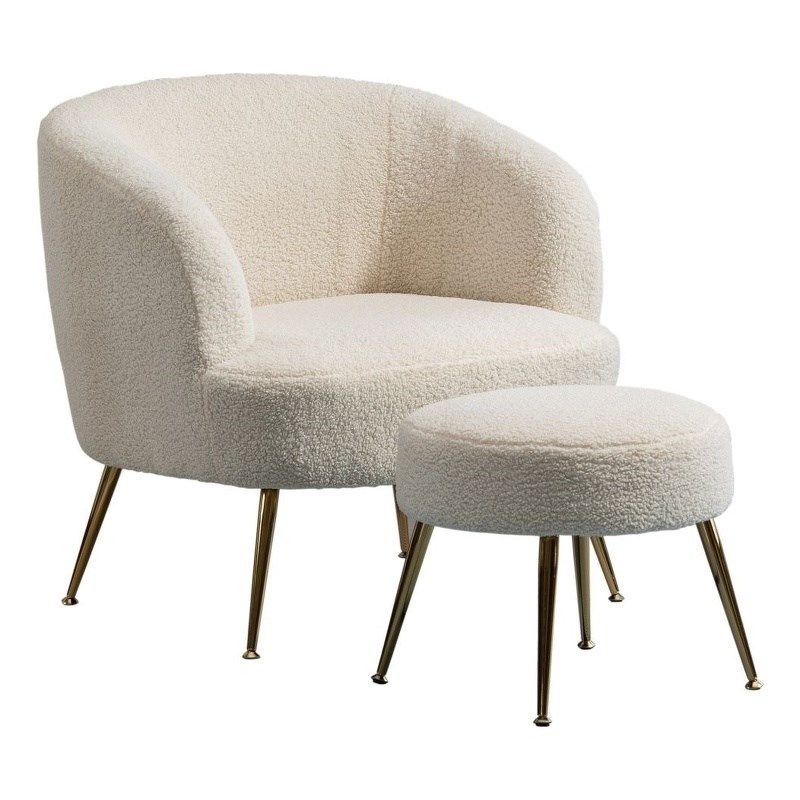28.75'' Wide Modern Wool Accent Armchair With Ottoman & Gold Leg-Beige | Homesquare
