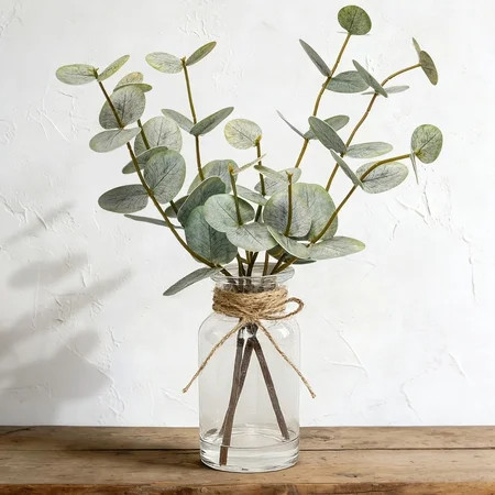 Scidweet Artificial Eucalyptus Plants, 13.7”Faux Fake Eucalyptus Stems Plants in Glass Vase with Faux Water for Kitchen Bathroom Office Home Decor | Walmart (US)