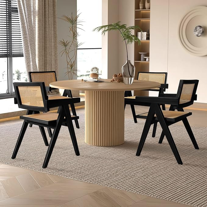 Round Dining Table for 4, Pedestal Kitchen Table Farmhouse Dinner Table, Modern Kitchen Table wit... | Amazon (US)
