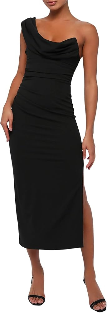 Lulus Womens Scarlett Crepe Midi Dress | Amazon (US)