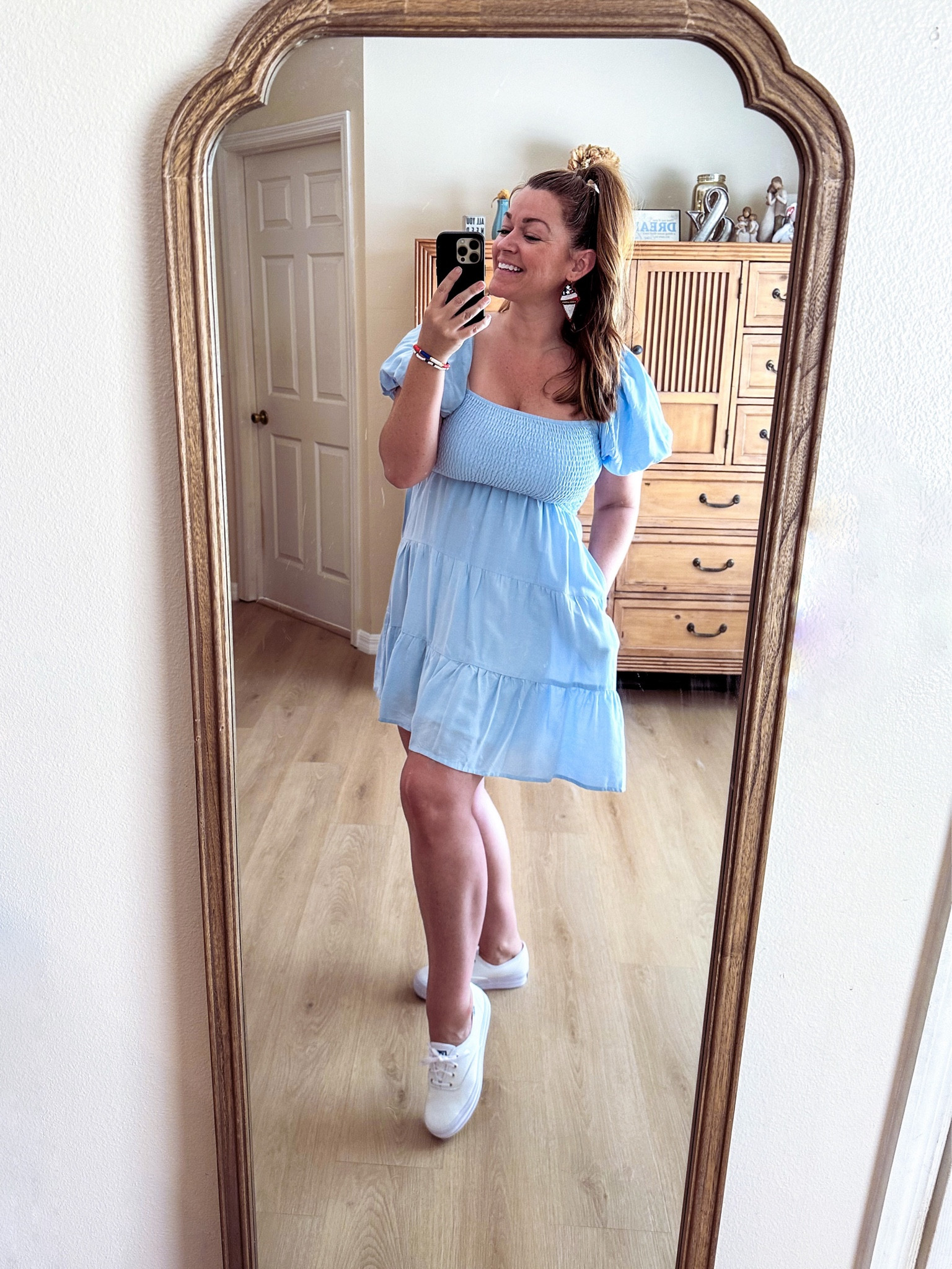 Memorial Day outfit! 🇺🇸❤️
Quick ship!! Flowy dress, platform sneakers, red white & blue earrings & bracelet! 


#LTKFindsUnder50 #LTKSeasonal #LTKStyleTip