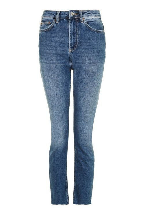 MOTO Dark Blue Raw Hem Straight Leg Jeans | Topshop DE
