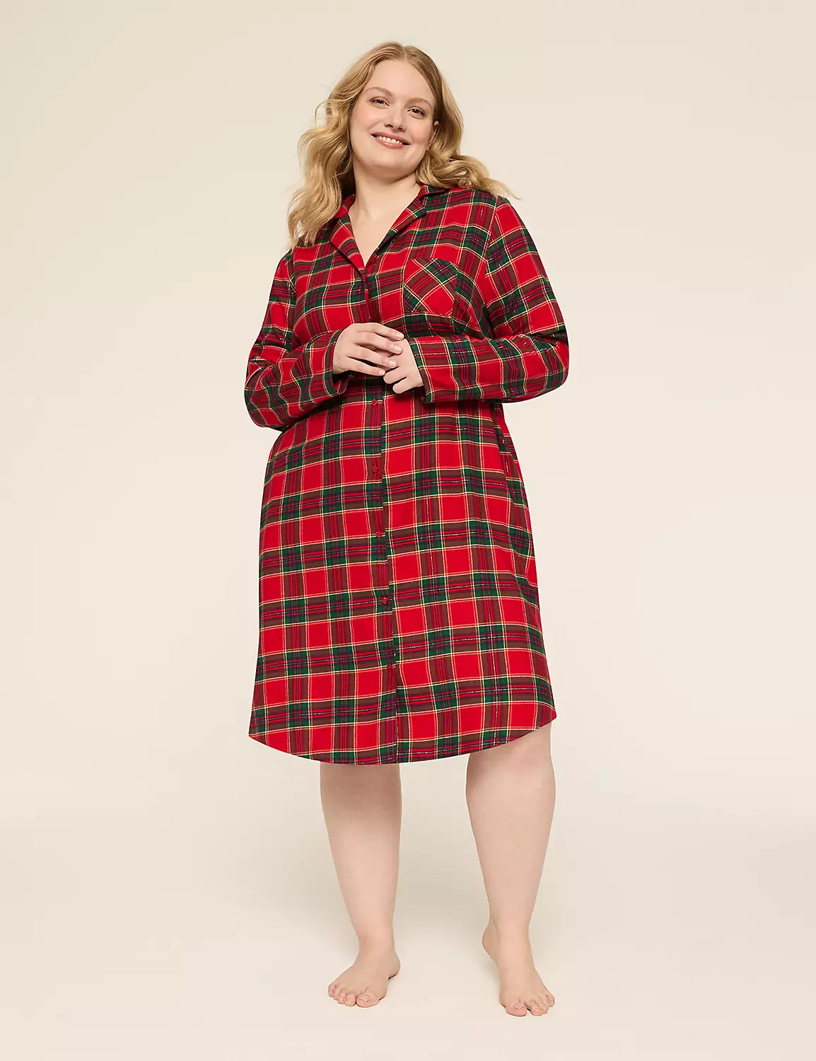 Lurex Flannel Collared Midi Sleepshirt | Lane Bryant (US)