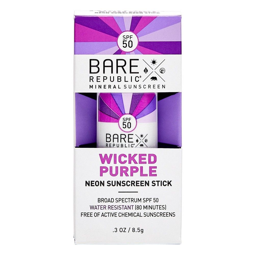 Bare Republic Neon Sunscreen Stick Wicked Purple - SPF 50 - 0.9oz | Target