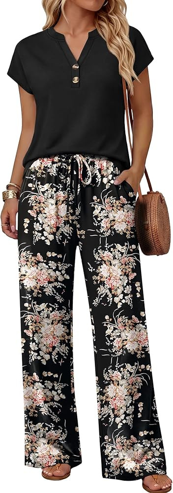WIHOLL Two Piece Set for Women Summer Outfits Cruise Vacation Fashion Clothing Wide Leg Lounge Pa... | Amazon (US)