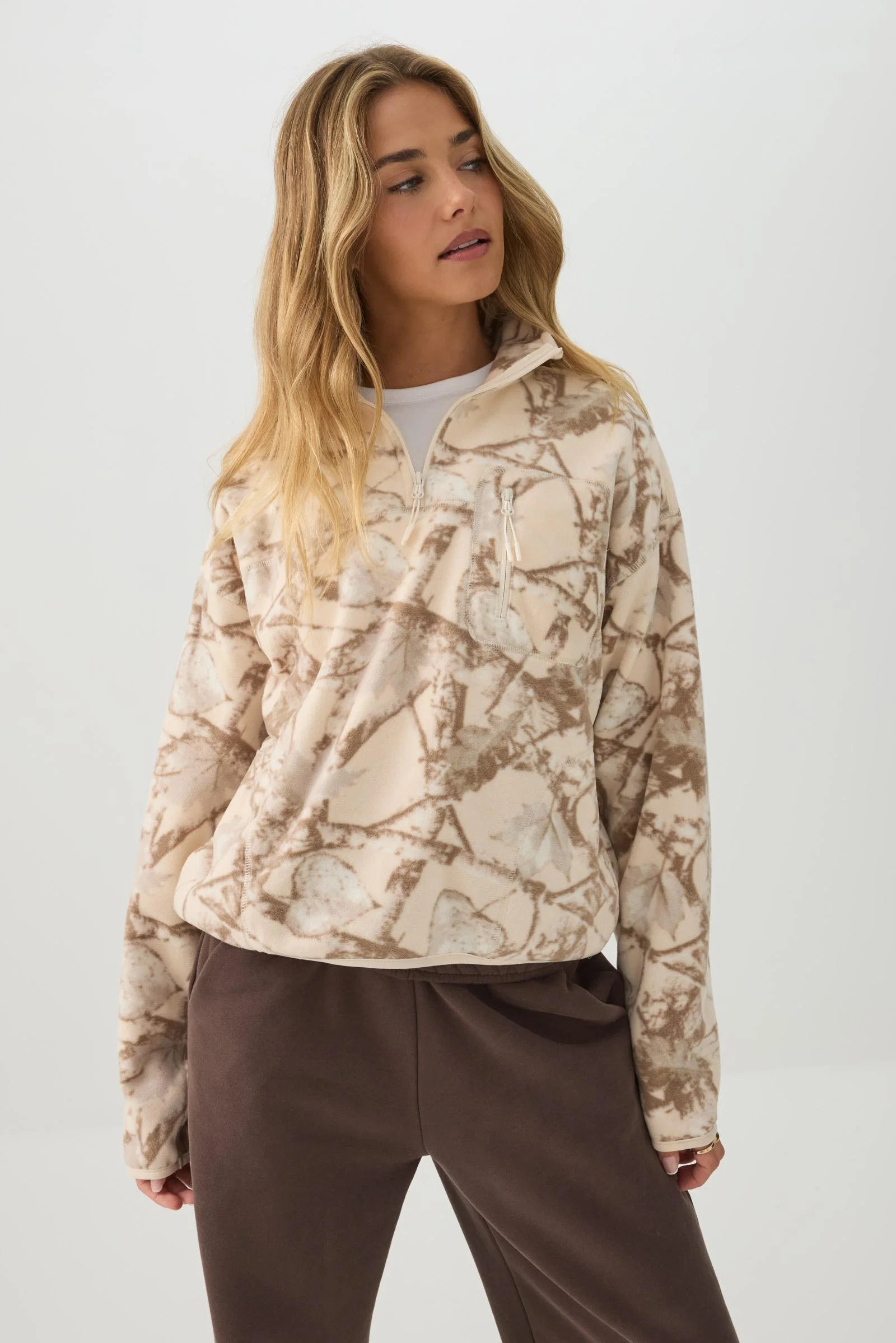 Polar Fleece Quarter Zip Sweatshirt Beige | Ardene Canada | Ardene US
