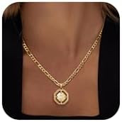 Initial Necklace for Women, 14k Gold Plated letter Necklace Dainty Gold Octagonal Necklace Figaro... | Amazon (US)