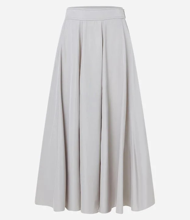 Saia Evasê com Cintura Alta e Pregas Cinza Claro | Renner (BR)