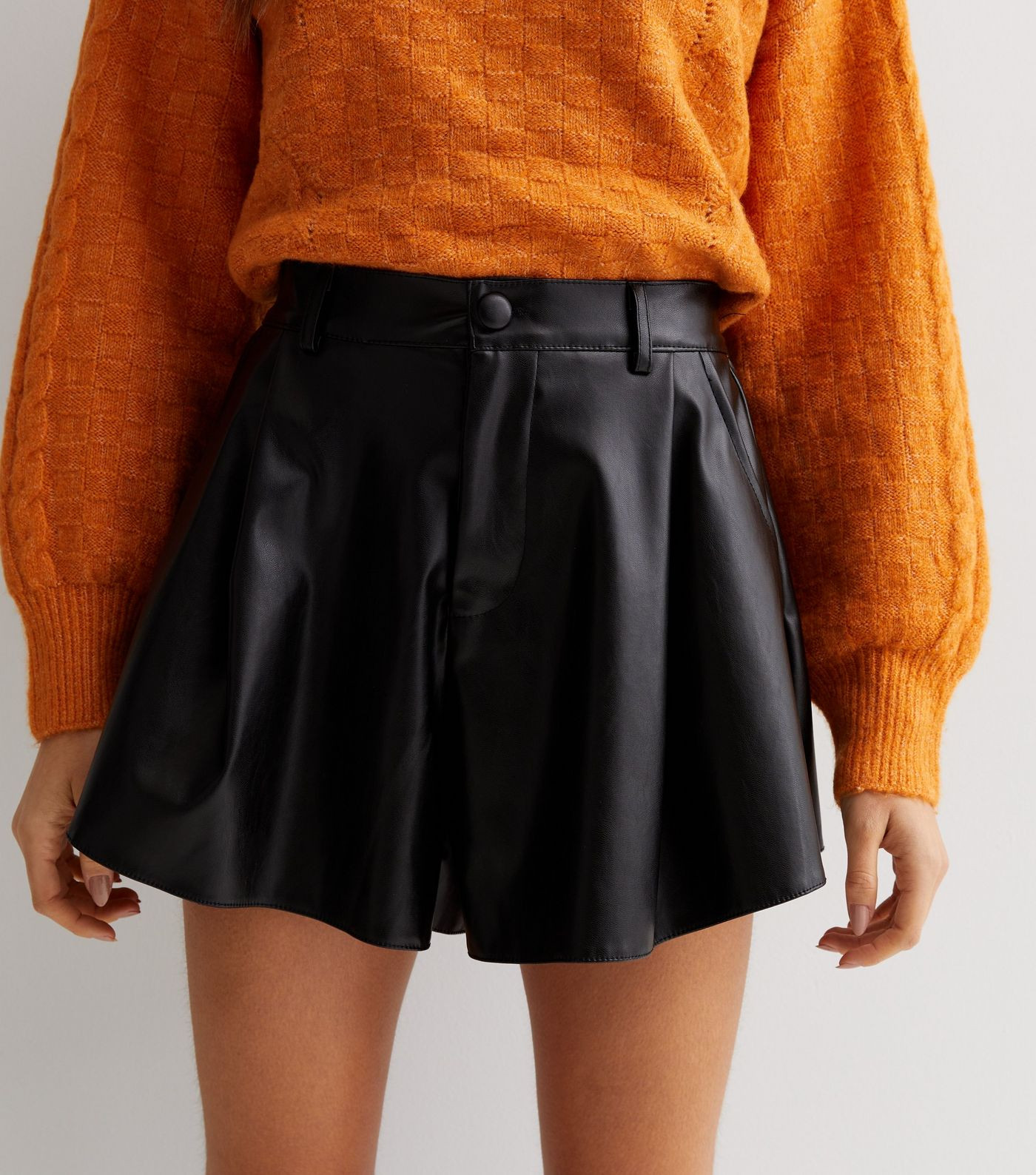 Cameo Rose Black Leather-Look Flippy Shorts | New Look | New Look (UK)