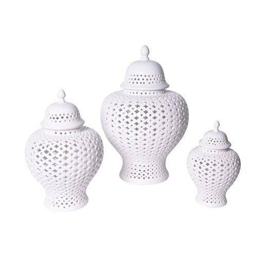 White Lattice Ginger Jar With Lid | Belle and June